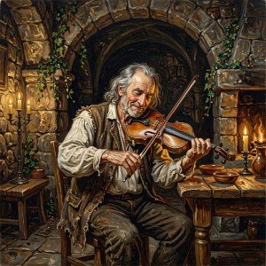 Il vecchio violinista nel seminterrato