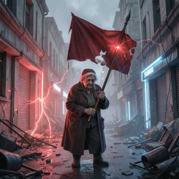 Бабушка с красным флагом
